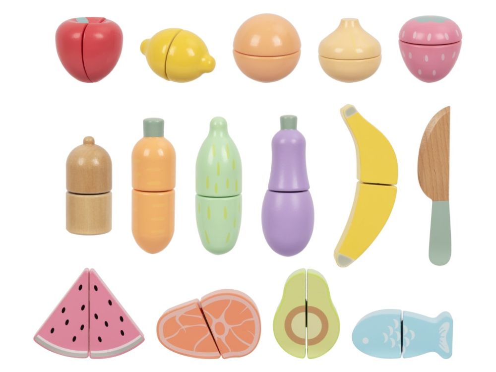 Houten Speelgoed Keuken Accessoires | Snijset met Fruit, Groente & Vis - Baby Doo