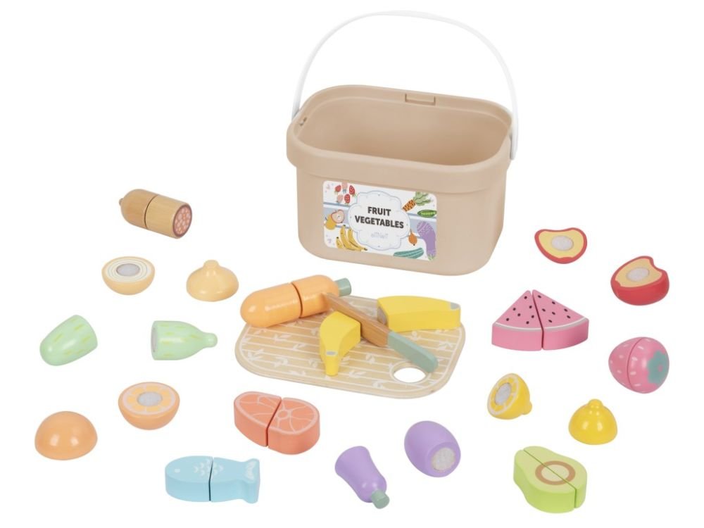 Houten Speelgoed Keuken Accessoires | Snijset met Fruit, Groente & Vis - Baby Doo