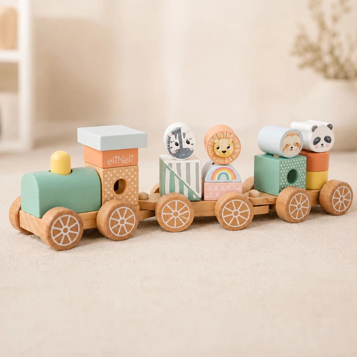 Houten Speelgoed Trein met Blokken en Dieren vanaf 18 Maanden - Baby Doo