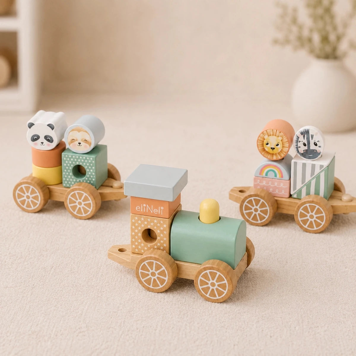Houten Speelgoed Trein met Blokken en Dieren vanaf 18 Maanden - Baby Doo