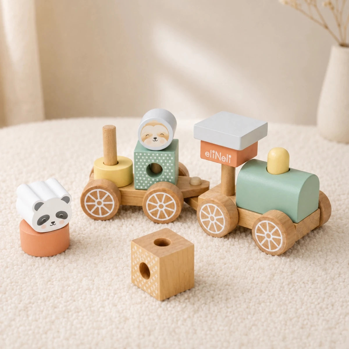 Houten Speelgoed Trein met Blokken en Dieren vanaf 18 Maanden - Baby Doo