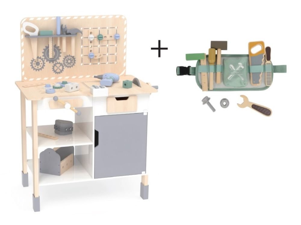 Houten Speelgoed Werkbank | Complete Kinderwerkbank met Gereedschap - Baby Doo