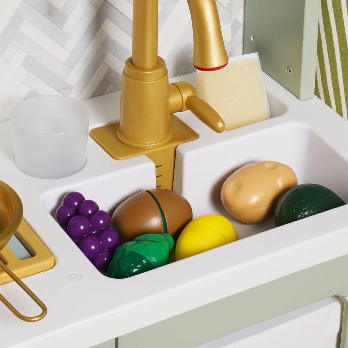 Houten Speelgoedkeuken met Licht, Geluid & Stoom | Kinderkeuken met Echte Effecten & Accessoires | Groen Goud | Vanaf 3 Jaar - Baby Doo