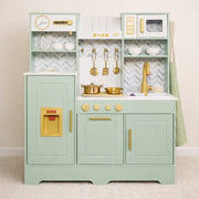 Houten Speelgoedkeuken met Licht, Geluid & Stoom | Kinderkeuken met Echte Effecten & Accessoires | Groen Goud | Vanaf 3 Jaar - Baby Doo