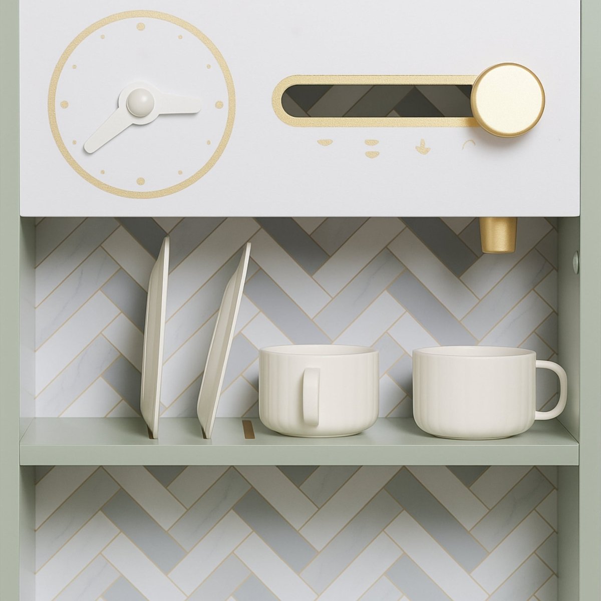 Houten Speelgoedkeuken met Licht, Geluid & Stoom | Kinderkeuken met Echte Effecten & Accessoires | Groen Goud | Vanaf 3 Jaar - Baby Doo