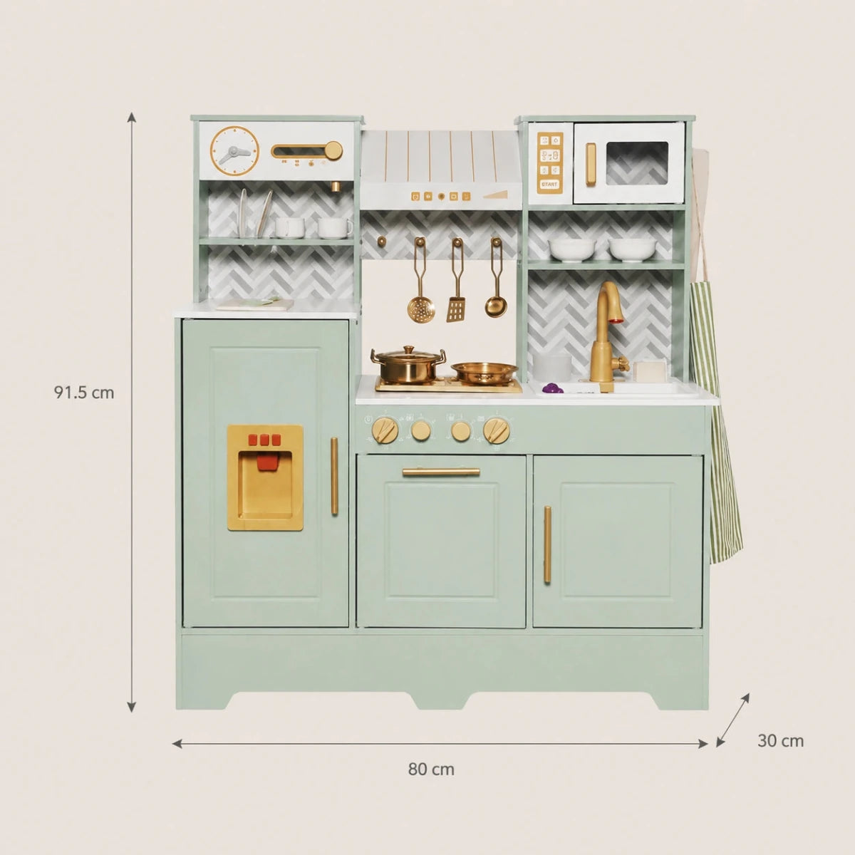 Houten Speelgoedkeuken met Licht, Geluid & Stoom | Kinderkeuken met Echte Effecten & Accessoires | Groen Goud | Vanaf 3 Jaar - Baby Doo