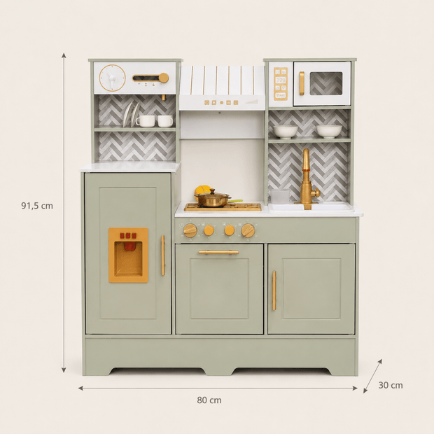 Houten Speelgoedkeuken Met Licht Geluid Stoom Kinderkeuken Met Echte Effecten Accessoires Groen Goud Vanaf 3