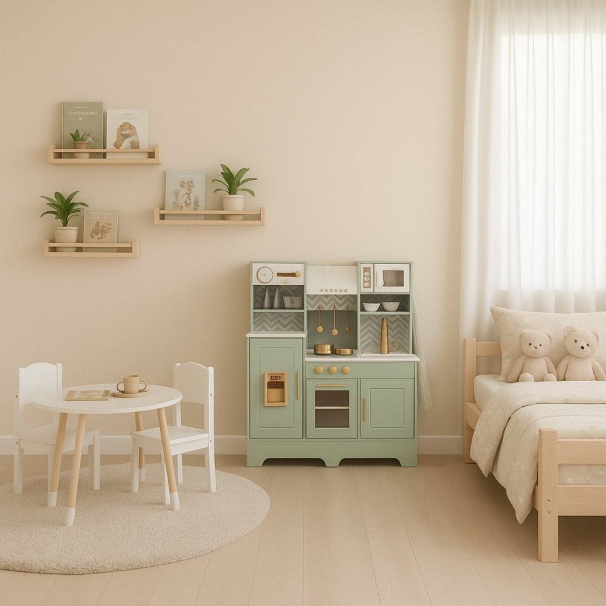 Houten Speelgoedkeuken met Licht, Geluid & Stoom | Kinderkeuken met Echte Effecten & Accessoires | Groen Goud | Vanaf 3 Jaar - Baby Doo