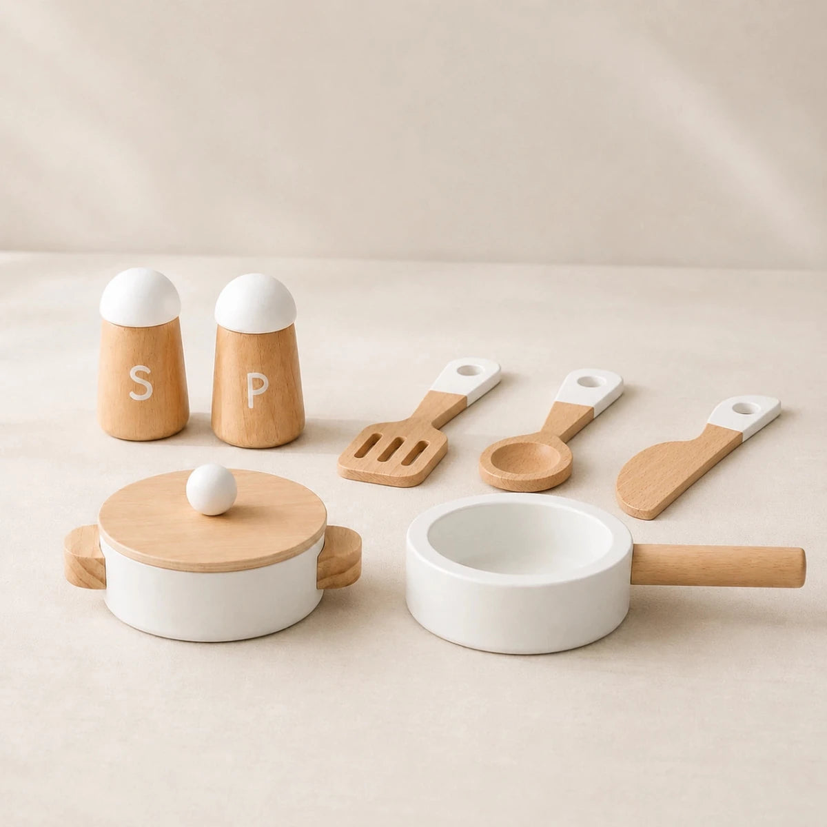 Houten Speelkeuken | Compacte Kinderkeuken | Met 7 Accessoires - Baby Doo