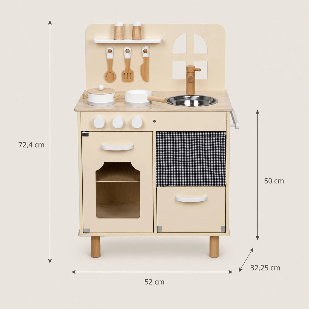 Houten Speelkeuken | Compacte Kinderkeuken | Met 7 Accessoires - Baby Doo