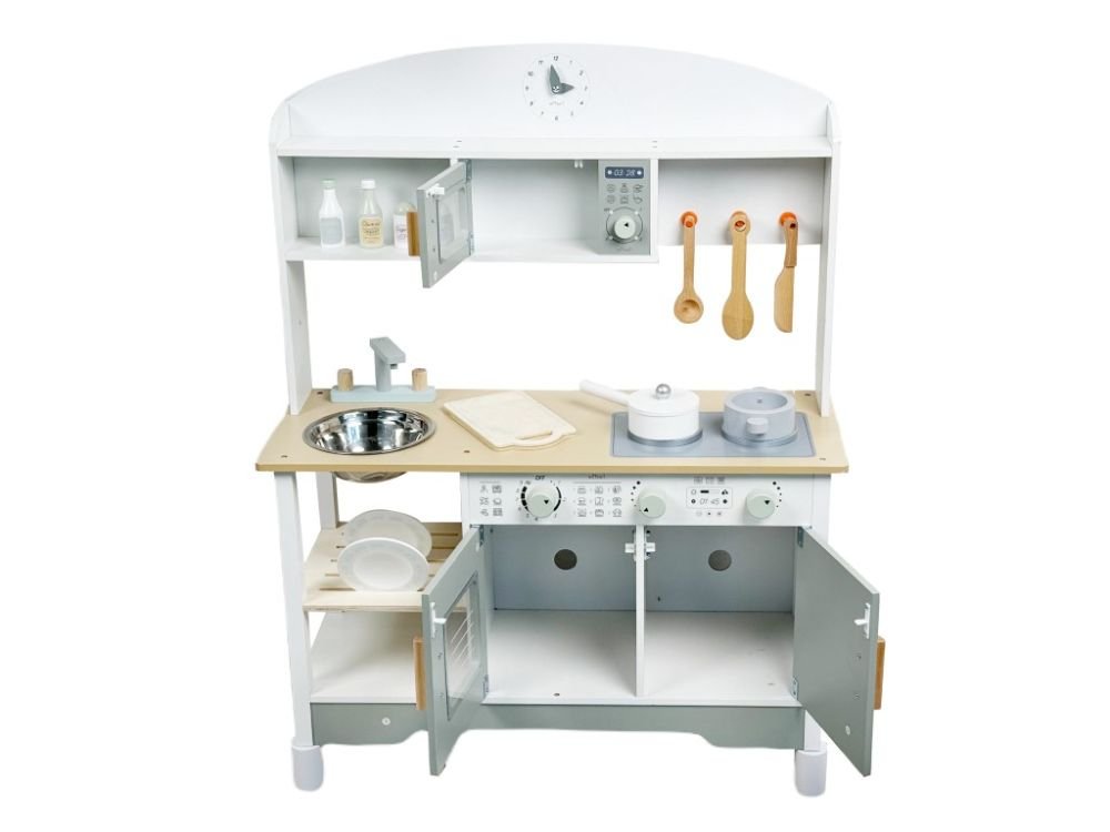 Houten Speelkeuken | Essentials | Speelkeukentje met 8 Accessoires & Verstelbare Pootjes - Baby Doo