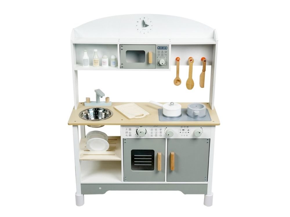 Houten Speelkeuken | Essentials | Speelkeukentje met 8 Accessoires & Verstelbare Pootjes - Baby Doo