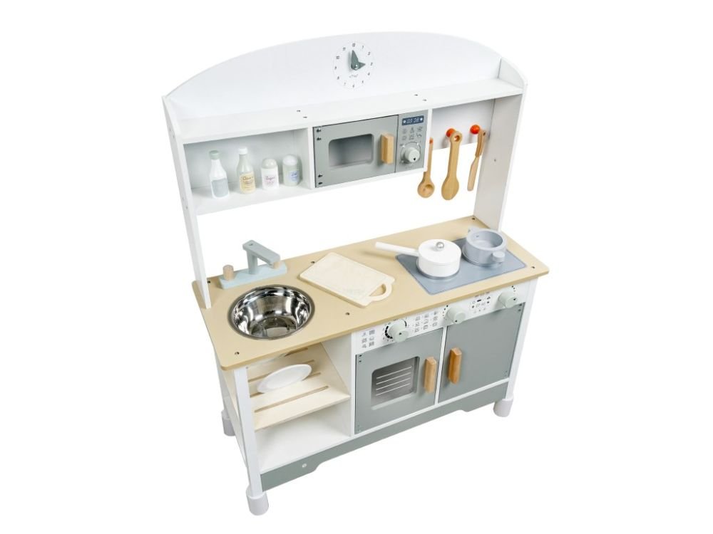 Houten Speelkeuken | Essentials | Speelkeukentje met 8 Accessoires & Verstelbare Pootjes - Baby Doo