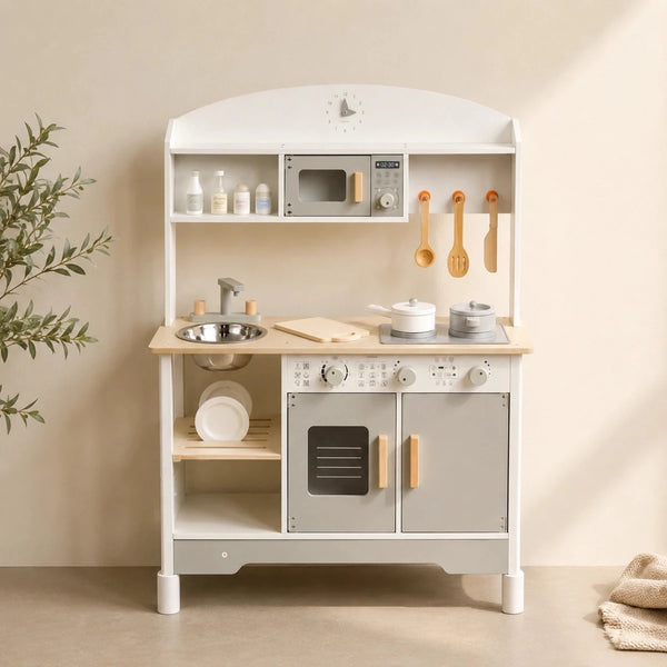 Houten Speelkeuken | Essentials | Speelkeukentje met 8 Accessoires & Verstelbare Pootjes - Baby Doo