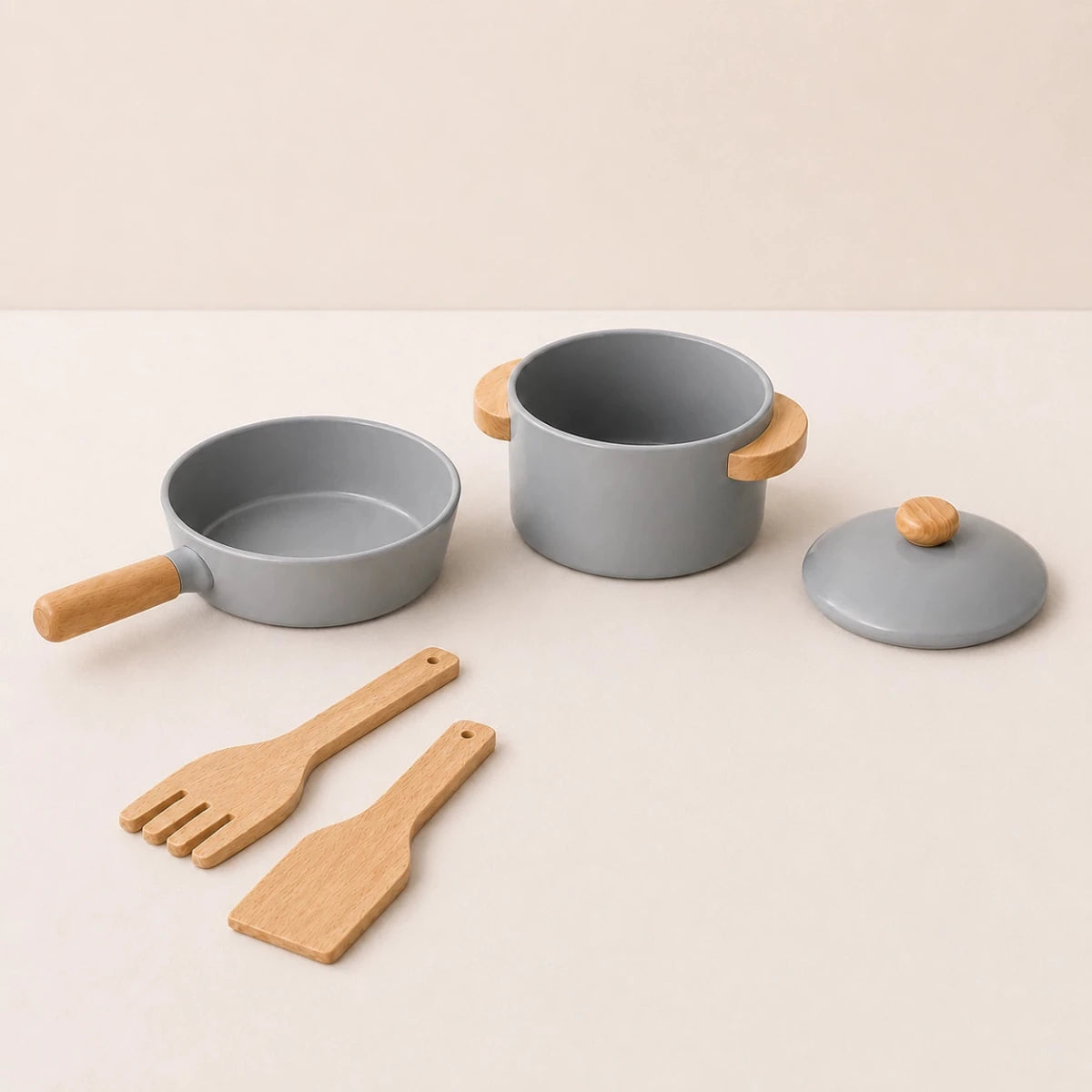 Houten Speelkeuken met Accessoires & Textielset | Met Realistisch Oplichtend Fornuis | Scandinavisch Design - Baby Doo