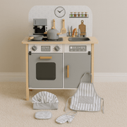 Houten Speelkeuken met Accessoires & Textielset | Met Realistisch Oplichtend Fornuis | Scandinavisch Design - Baby Doo