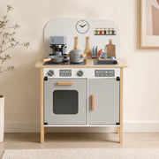 Houten Speelkeuken met Accessoires & Textielset | Met Realistisch Oplichtend Fornuis | Scandinavisch Design - Baby Doo