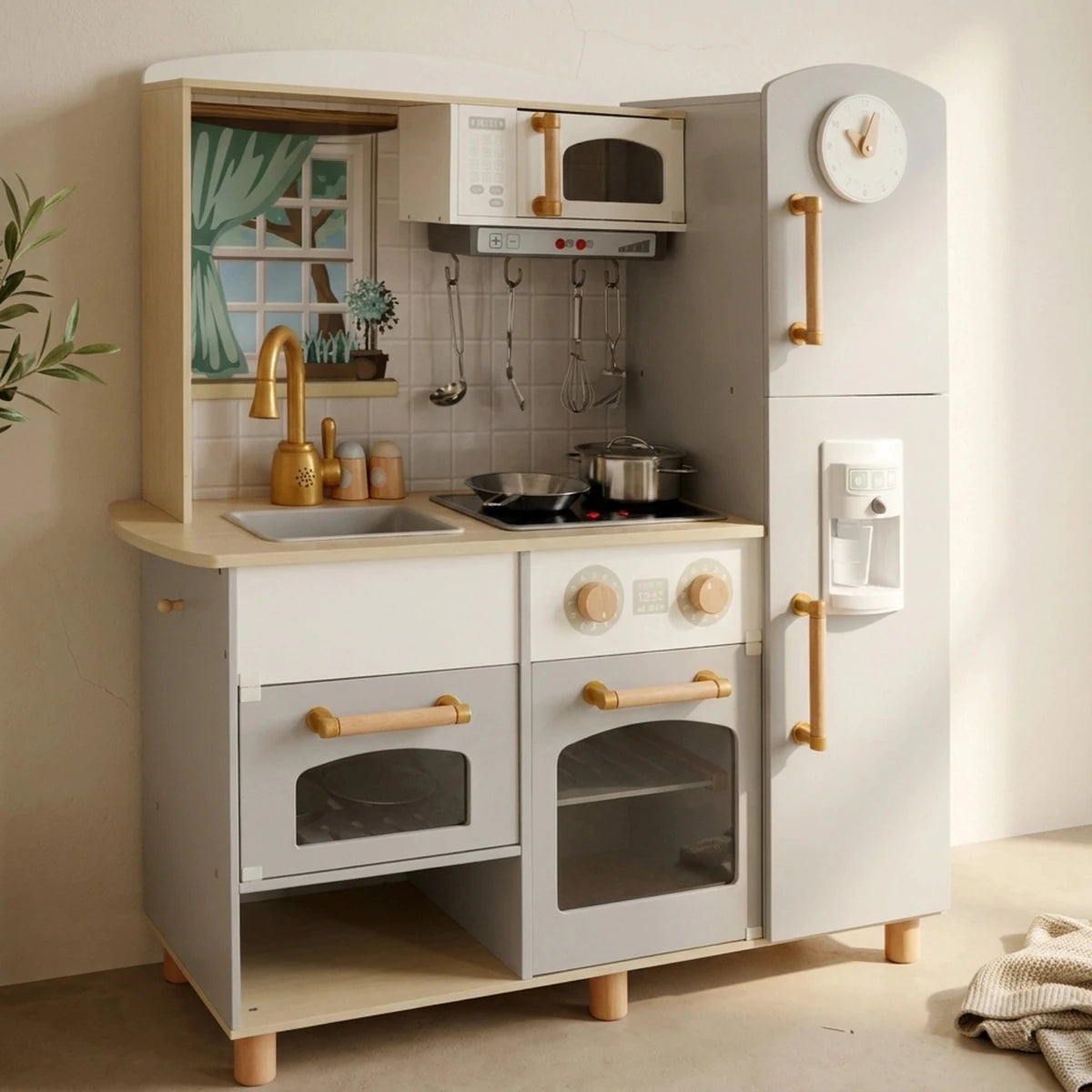 Houten Speelkeuken XL | Kinderkeuken met Accessoires | Met Licht & Geluid - Baby Doo