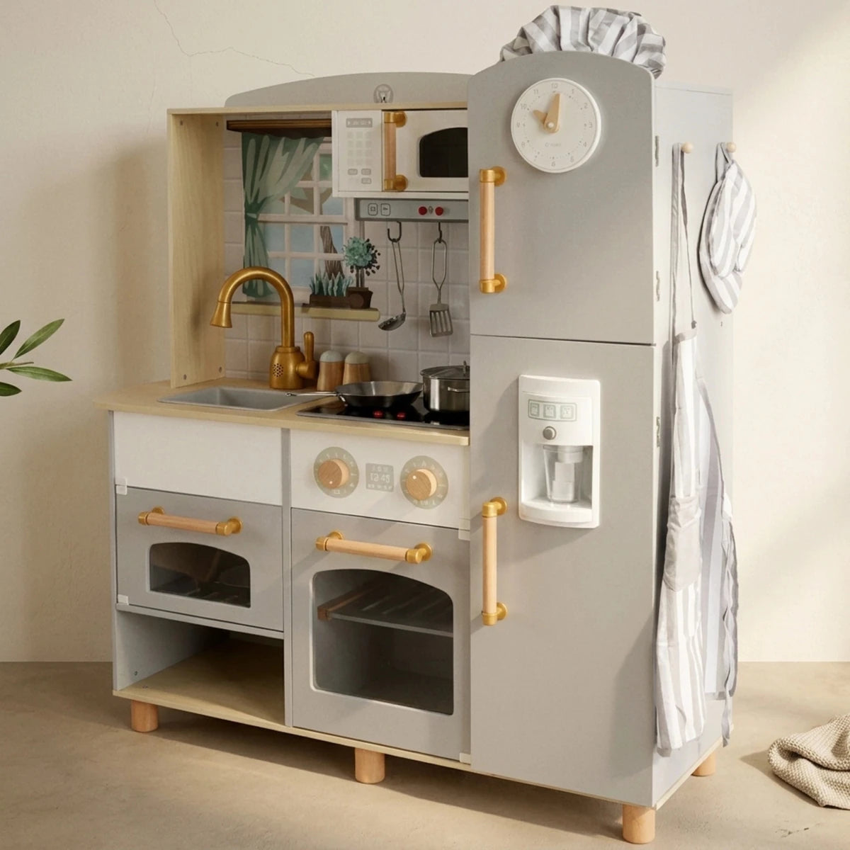 Houten Speelkeuken XL | Kinderkeuken met Accessoires | Met Licht & Geluid - Baby Doo