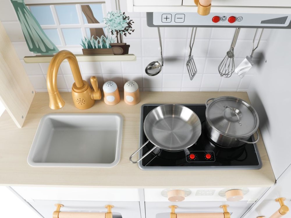 Houten Speelkeuken XL | Speelkeukentje met Accessoires | Met Licht & Geluid - Baby Doo