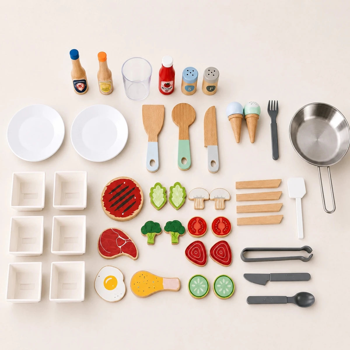 Houten Speelkraampje op Wielen | Speelkeuken & Winkeltje in 1 | Met Accessoires - Baby Doo