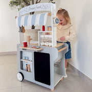 Houten Speelkraampje op Wielen | Speelkeuken & Winkeltje in 1 | Met Accessoires - Baby Doo