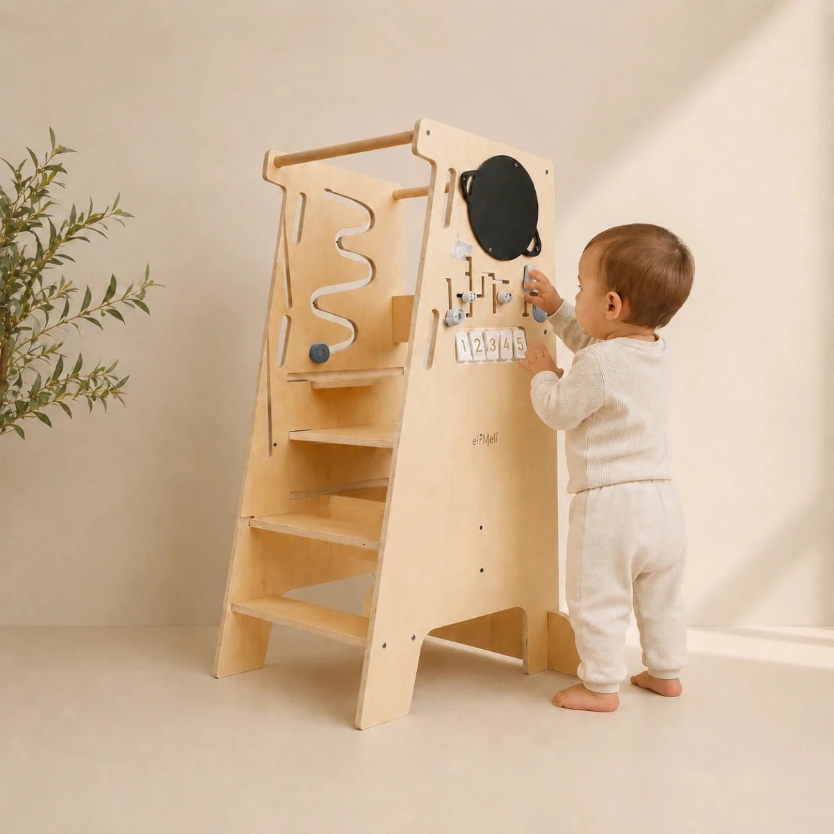 Houten Speeltoren met Activiteitenpaneel | Verstelbare Leertoren - Baby Doo