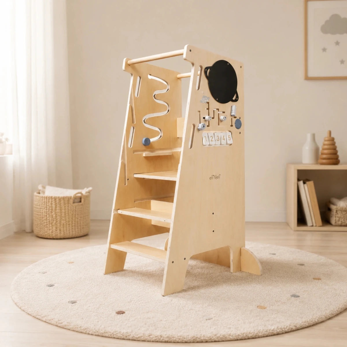 Houten Speeltoren met Activiteitenpaneel | Verstelbare Leertoren - Baby Doo