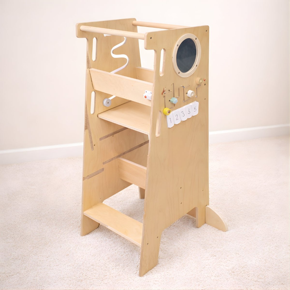 Houten Speeltoren met Activiteitenpaneel | Verstelbare Leertoren - Baby Doo