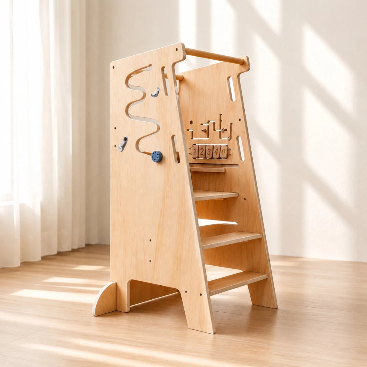 Houten Speeltoren met Activiteitenpaneel | Verstelbare Leertoren - Baby Doo