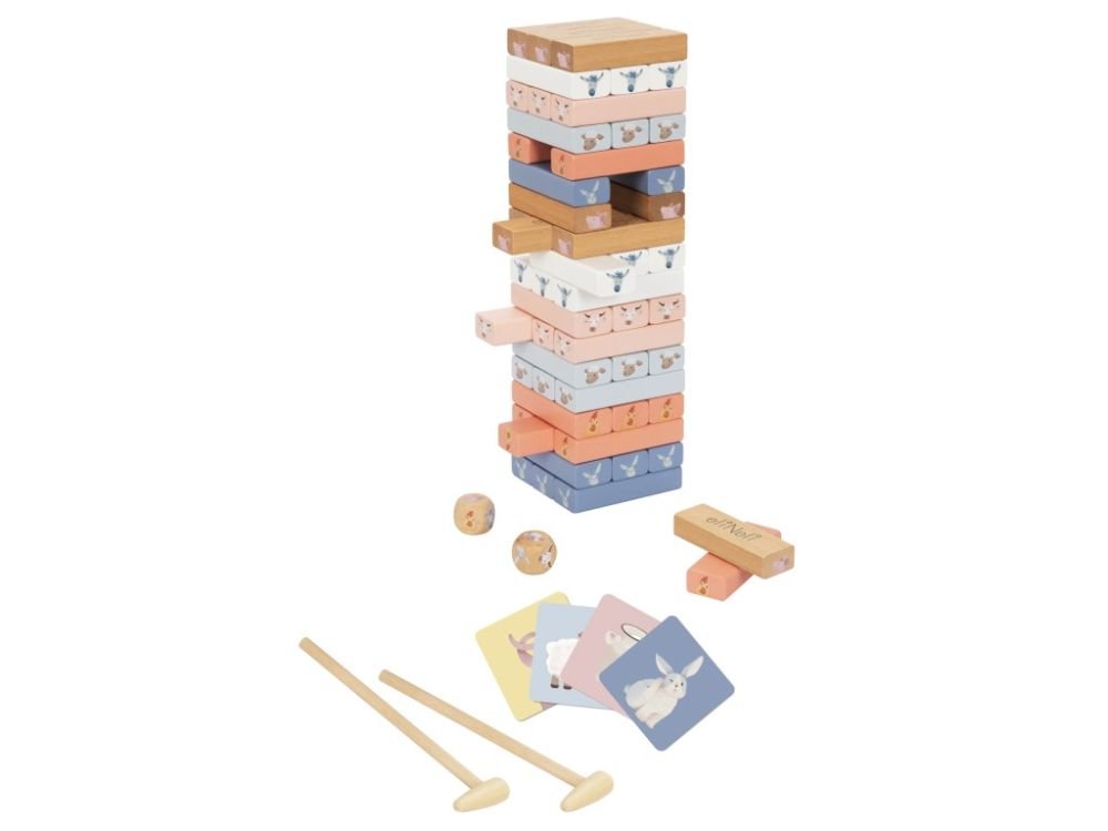 Houten Stapelspel Kinderen | Jenga Toren Spel met Dobbelstenen & Kaarten - Baby Doo