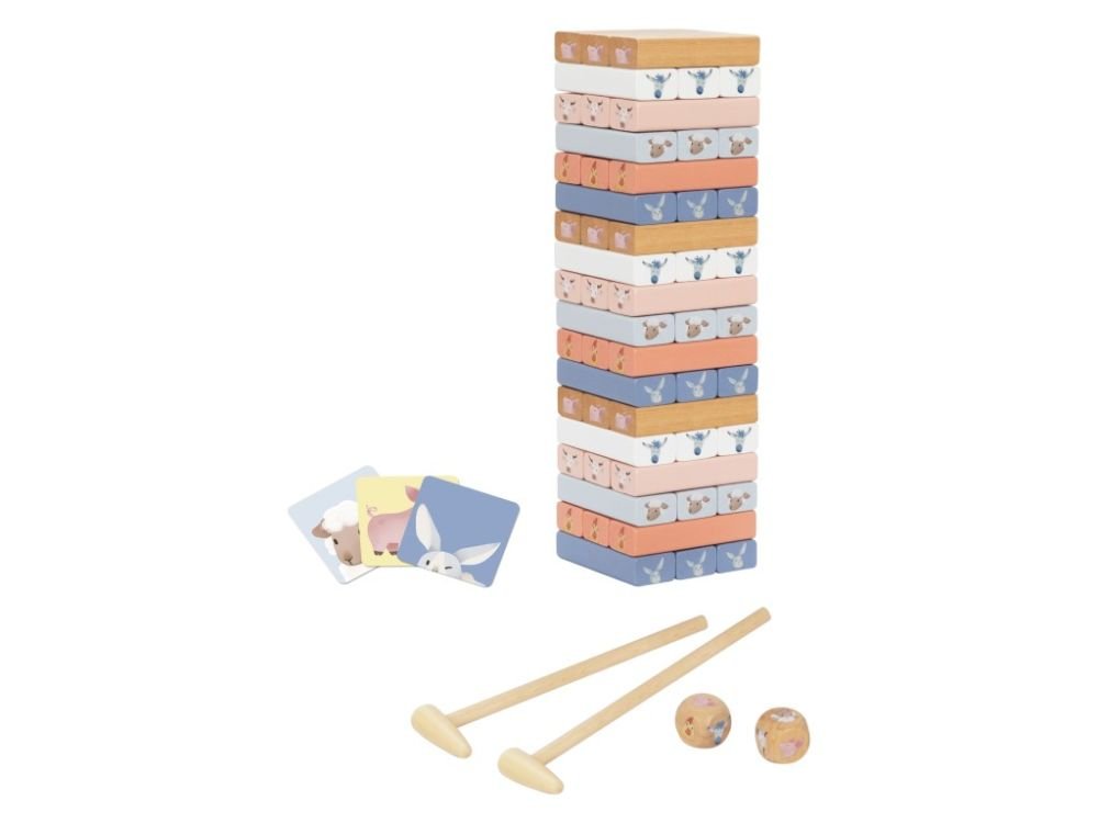 Houten Stapelspel Kinderen | Jenga Toren Spel met Dobbelstenen & Kaarten - Baby Doo