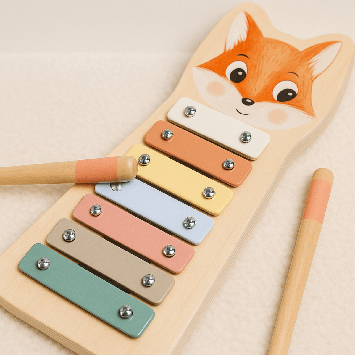 Houten Xylofoon Vos | Houten Speelgoed Muziekinstrument | Stimuleert Muziek & Motoriek - Baby Doo