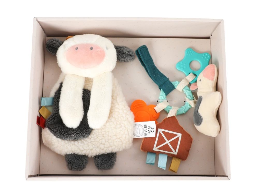 Kraamcadeau Set | Koe Thema | Origineel Babycadeau met Knuffel & Bijtring - Baby Doo