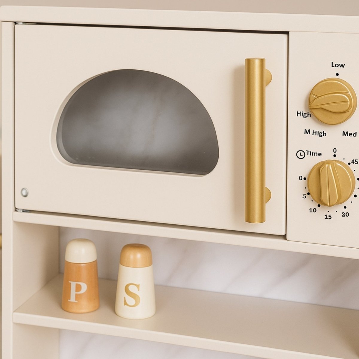 Luxe Houten Speelgoed Keuken met Licht, Geluid & Stoom | Kinderkeuken met Echte Effecten & Accessoires | Crème Goud | Vanaf 3 Jaar - Baby Doo