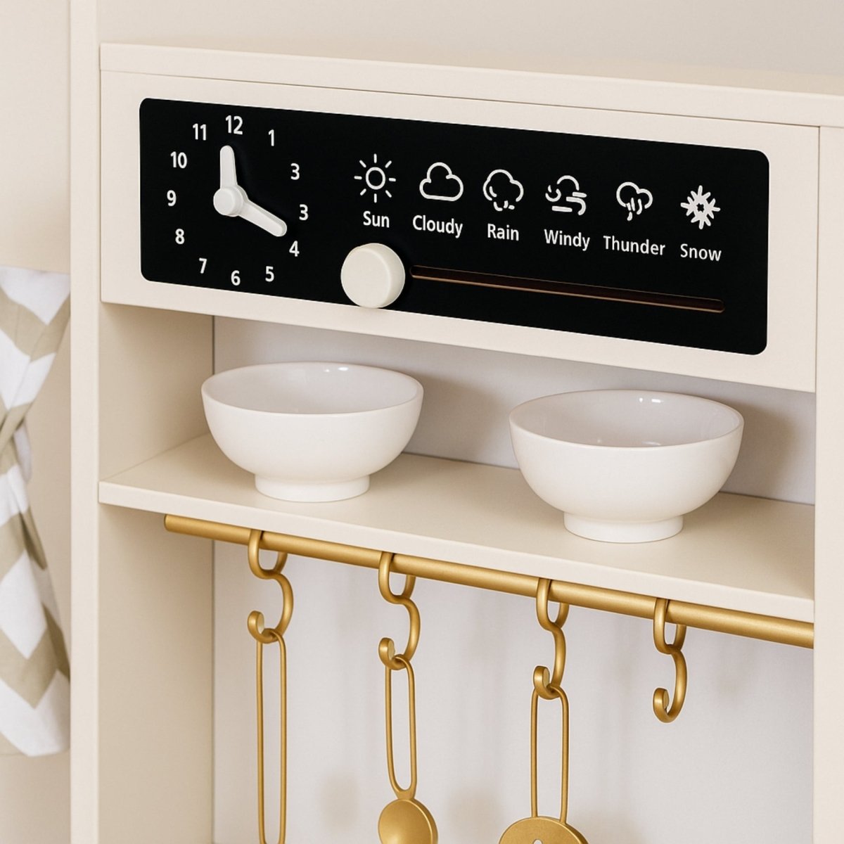 Luxe Houten Speelgoed Keuken met Licht, Geluid & Stoom | Kinderkeuken met Echte Effecten & Accessoires | Crème Goud | Vanaf 3 Jaar - Baby Doo