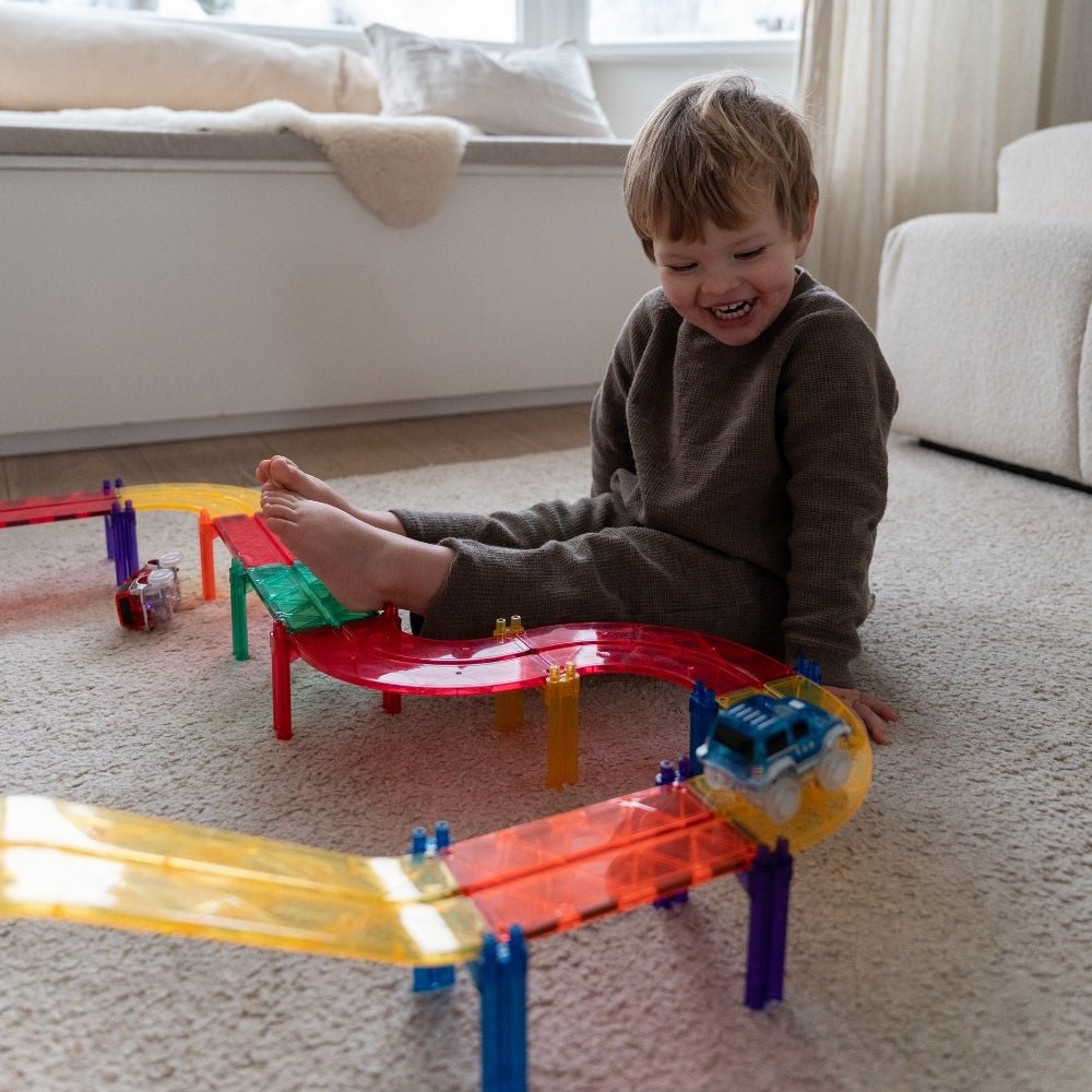 Magnetische Autobaan Bouwset 100 - delig | Magnetische Tegels met Bruggen & Verkeersborden | Magnetisch Speelgoed 3+ - Baby Doo