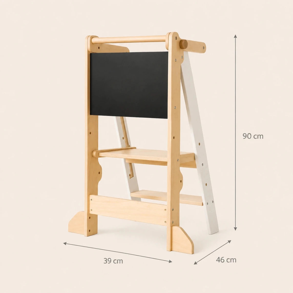 Opvouwbare Houten Leertoren 2-in-1 | Verstelbare Montessori Keukentoren | Wit - Baby Doo