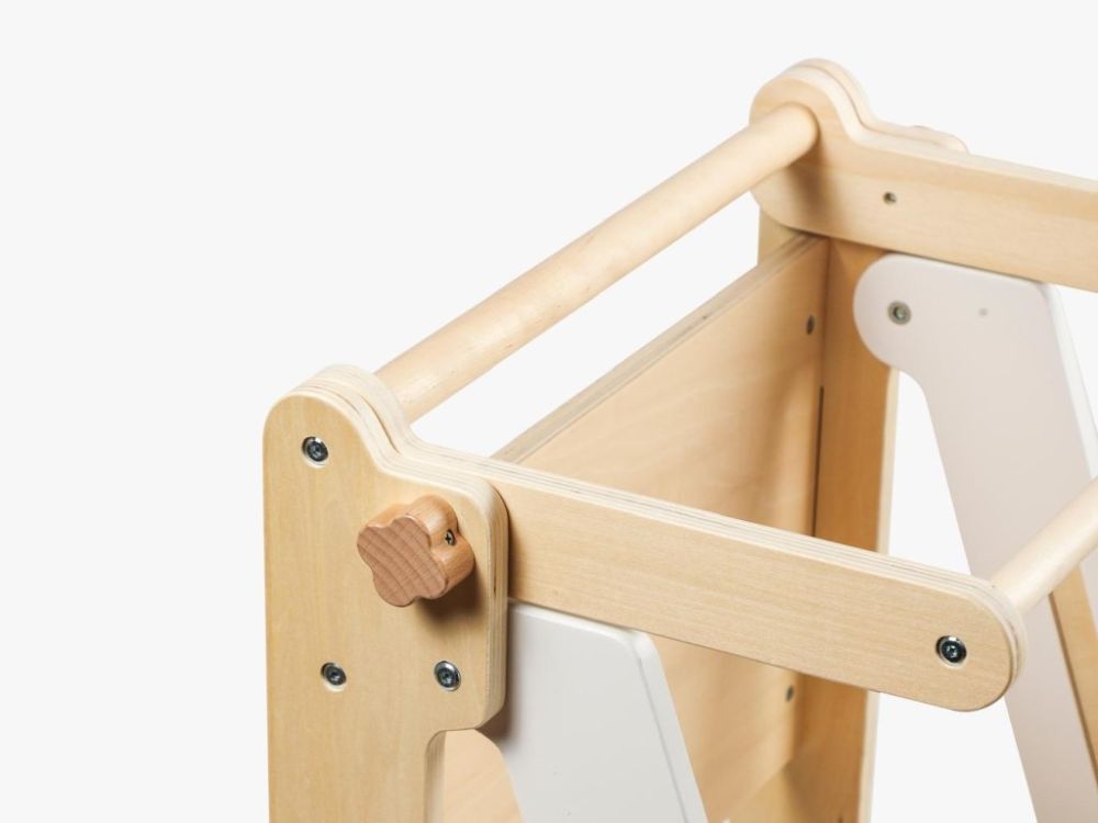 Opvouwbare Houten Leertoren 2 - in - 1 | Verstelbare Montessori Keukentoren | Wit - Baby Doo