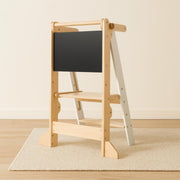 Opvouwbare Houten Leertoren 2 - in - 1 | Verstelbare Montessori Keukentoren | Wit - Baby Doo