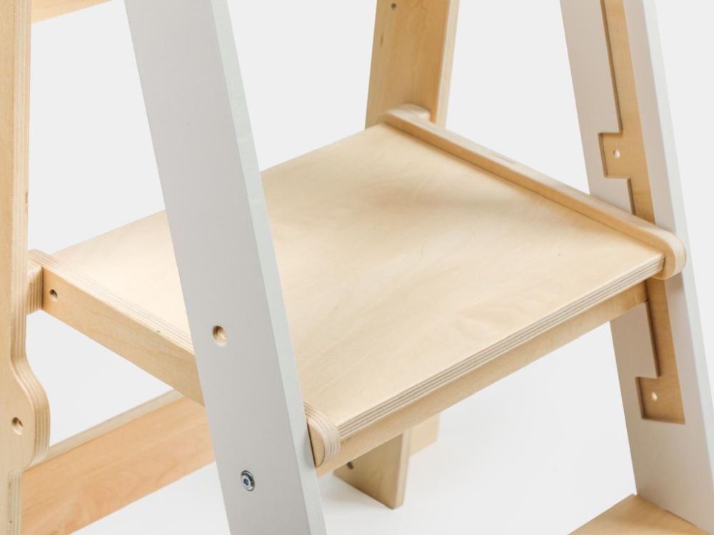 Opvouwbare Houten Leertoren 2 - in - 1 | Verstelbare Montessori Keukentoren | Wit - Baby Doo
