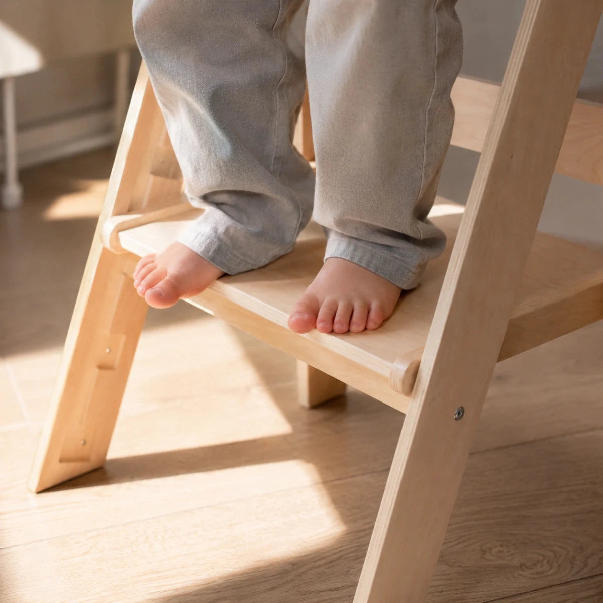 Opvouwbare Houten Leertoren 2-in-1 | Verstelbare Montessori Keukentoren | Wit - Baby Doo
