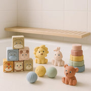 Speelgoed voor in Bad 4 - in - 1 Dierenset | baby vanaf 6 maanden | Zachte drijvende stapelblokken & ballen - Baby Doo