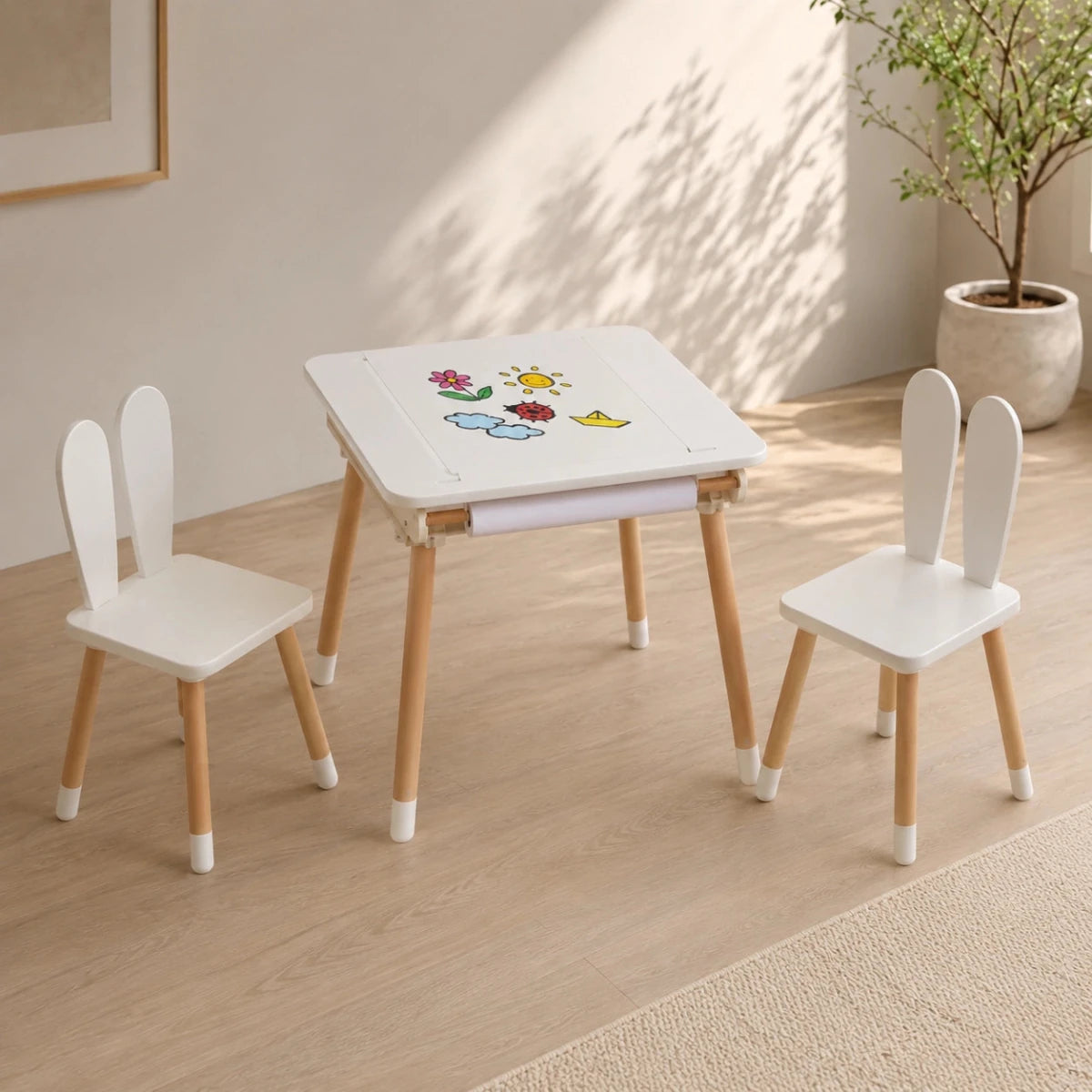 Tekentafel voor Kinderen met Stoeltjes en Opbergruimte – Kindertafel met 2 Stoelen - Baby Doo
