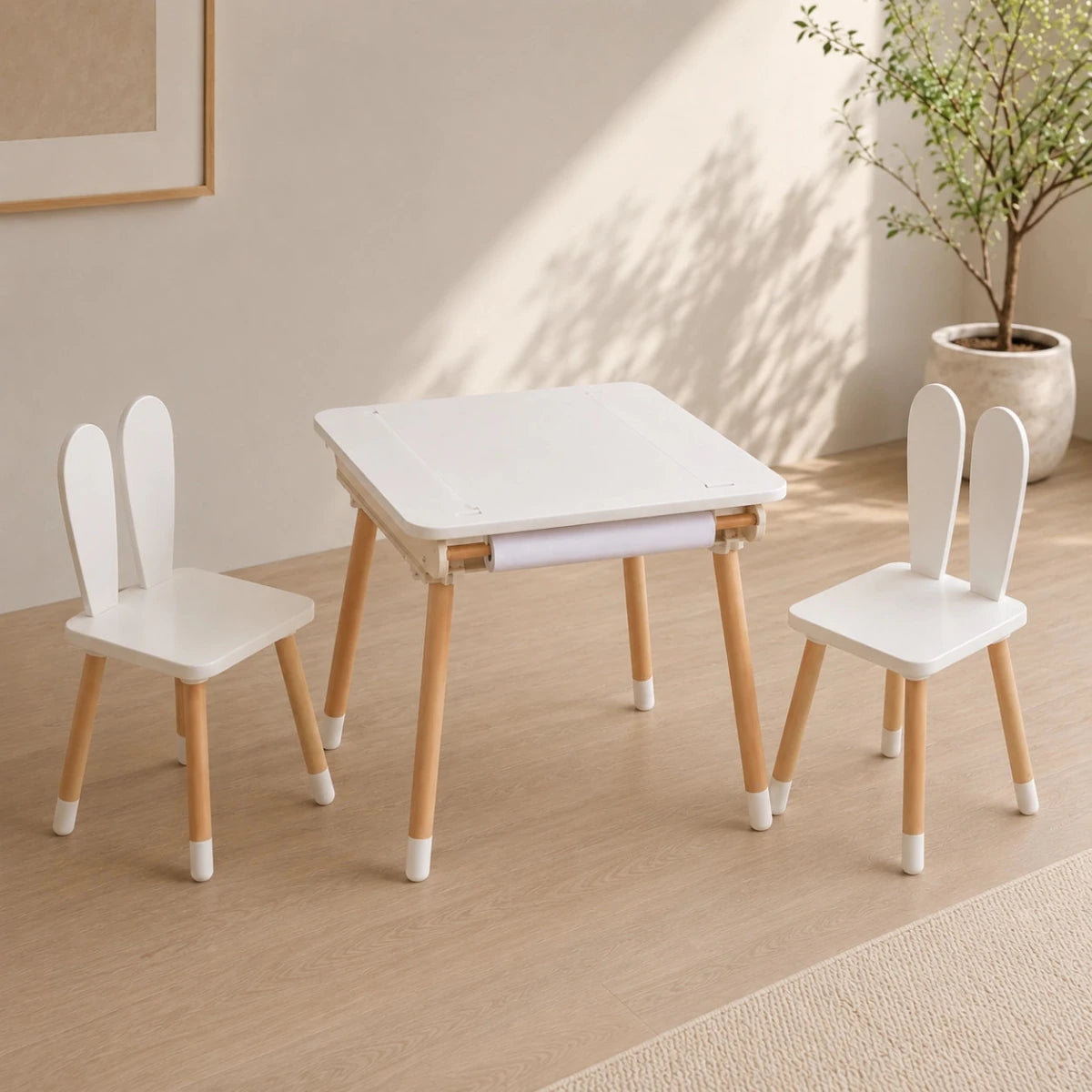 Tekentafel voor Kinderen met Stoeltjes en Opbergruimte – Kindertafel met 2 Stoelen - Baby Doo